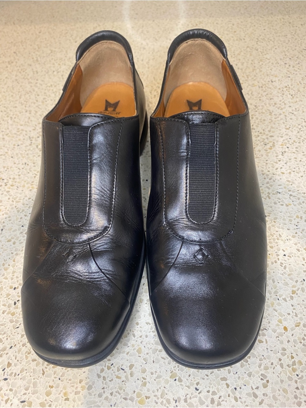 Mephisto Black Leather Slip-On Loafers